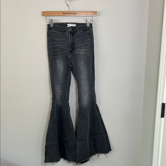 Free People Just Float On Flare Stretch Jean Black High Rise Cowgirl Sz 24 - Picture 5 of 13
